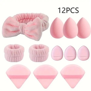 Set di 15 pezzi per Spa con fiocco e braccialetti con <span class=keywords><strong>cipria</strong></span> e <span class=keywords><strong>cipria</strong></span> per il viso sbuffi sbuffi per il trucco con spugne di bellezza per la cura della pelle - Product Image 2