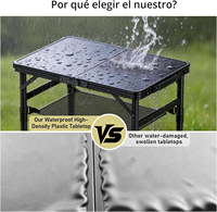Table de camping pliable de 2 pieds, plateau en plastique imperméable, 3 hauteurs réglables, filet de rangement portable pour pique-nique, plage et extérieur