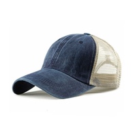 Groothandel Mesh Back Baseball Cap voor Heren, 6 Panelen, Gewassen Denim Design, Verstelbare Gebogen Klep, Hiking, Buitensport, Aangepast Logo