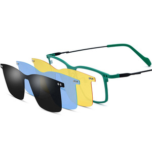 185796 pur titane 4 en 1 <span class=keywords><strong>clip</strong></span> magnétique sur carré ultra-léger lunettes de soleil polarisées monture de lunettes de Prescription - Product Image 1