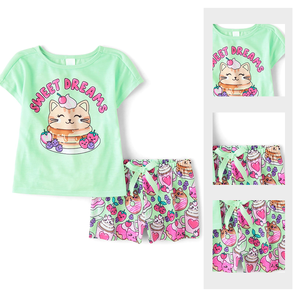 Ensemble <span class=keywords><strong>de</strong></span> pyjama 2 pièces 2025 Summer New Girls Short Sleeve Homewear Set Customized Kids Girls Carton Sleepwear Pajamas Sets - Product Image 2