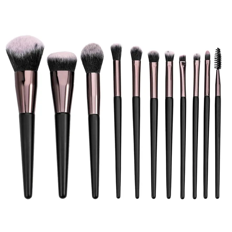 Custom 11 Pcs Professional Black Makeup Brushes Set Cosmetics Make Up Contour Foundation Eyeshadow Brush Tools Kit Supplier