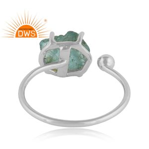 Prong <b>Set</b> Rough Apatite Gemstone Ring Jewelry Wholesale Designer 925 Sterling Fine <b>Silver</b> Open Band Ring - Product Image 3