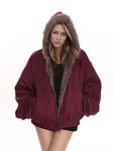 Abrigo de Piel Sintética de Doble Cara para Mujer, con Capucha y Cremallera, Grueso, Térmico, Resistente al Viento, Reversible, Informal, OEM - Product Image 3