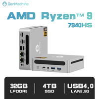 Mini Computadora para Juegos GenMachine AMD Ryzen 9 7940HS, 8 Núcleos, LPDDR5, Wifi 6, BT 5.2, Pantalla 4K, Doble LAN 2.5G, USB4 Tipo-C