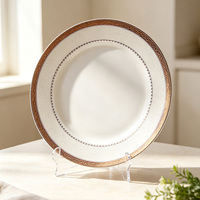 Service de table en porcelaine fine HY Luxury Gold Rim, assiettes et bols en céramique, 60 pièces, motif floral classique, passe au lave-vaisselle, adapté aux aliments