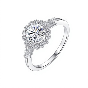 Anillo de Compromiso de Plata de Ley 925 con Moissanita, Corte Brillante Redondo, Engaste de Garras, Halo, Joyería de Boda para Mujer, Regalo Nupcial, Joyería Fina - Product Image 4