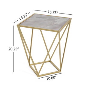 Glass Side <b>Table</b> Gold White Color Modern Geometric Design Living Room <b>Decor</b> - Product Image 2