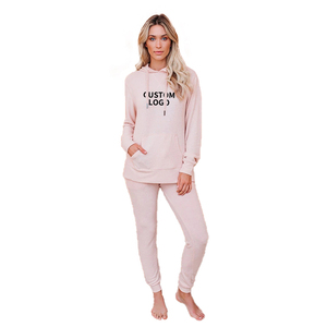 Ensemble de survêtement 2 pièces pour femme grande taille XL, confortable, avec logo personnalisé, respirant, couleur unie, sweat à capuche à manches longues avec poche et pantalon long - Product Image 3