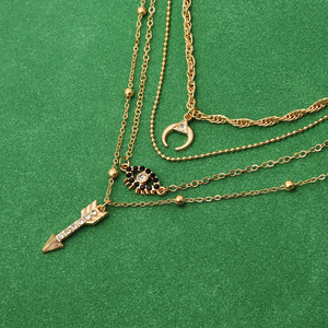 Colliers superposés tendance pour femme, pendentif flèche en zircon taille brillant, serti griffe, bijoux de fête en alliage de zinc, multi-brins - Product Image 2