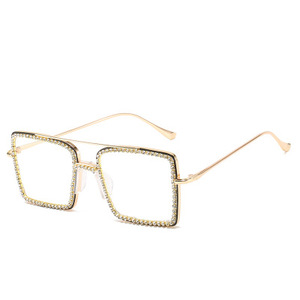 Gafas de gran tamaño para mujer, montura óptica de Metal transparente con diamantes de imitación cuadrados, gafas ostentosas - Product Image 4