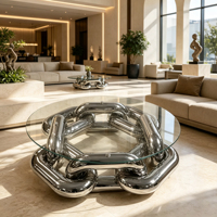 Table basse de luxe légère à l'italienne Table d'appoint moderne en acier inoxydable Art transparent en verre trempé pour le salon de la villa