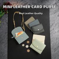 Cartera de Cuero Genuino Pequeña para Mujer, Mini Tarjetero, Monedero con Cierre de Botón, a la Moda