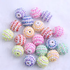 Mélange de perles de boules en strass pour enfants, collier épais et personnalisé, perles de bandes en résine, bijoux 20mm, 100 pièces, couleurs mixtes