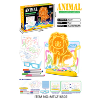 Ensemble de jouets éducatifs pour enfants avec lumières LED 3D en plastique, motifs animaux, planche à dessin DIY