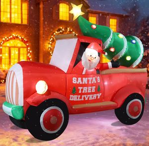 Camion gonflable de Noël rouge de 7 pieds, résistant aux intempéries, avec Père Noël livrant un sapin de Noël, décorations de fête illuminées par LED - Product Image 1