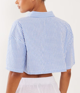 Top corti casual con tasche, sexy, <span class=keywords><strong>a</strong></span> maniche corte, camicie da ufficio per <span class=keywords><strong>donna</strong></span>, bluse <span class=keywords><strong>blu</strong></span> <span class=keywords><strong>e</strong></span> <span class=keywords><strong>bianche</strong></span> per <span class=keywords><strong>donna</strong></span>, <span class=keywords><strong>camicia</strong></span> <span class=keywords><strong>a</strong></span> <span class=keywords><strong>righe</strong></span> <span class=keywords><strong>blu</strong></span>, t-shirt da <span class=keywords><strong>donna</strong></span> personalizzata - Product Image 4