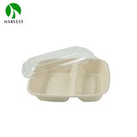 Boîte à lunch compartimentée de 9 pouces, vaisselle jetable compostable, conteneur alimentaire à emporter, boîte en bagasse de canne à sucre