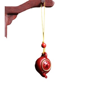 Pendentif sachet théière en cinabre sculpté en forme de lotus avec pompon, accessoire d'aromathérapie de style chinois pour cadeau du Nouvel An chinois - Product Image 4