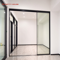 Porte coulissante à double rail en verre trempé à cadre étroit en aluminium pour salle à manger et cuisine