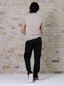 Pantalon chino droit pour homme, noir, classique, décontracté, en coton, taille élastique, détail fermeture éclair - Product Image 2