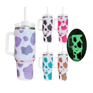 Black Brown Purple Blue Rose GITD Rhinestone Cow Print 40oz Bling Tumbler Chocolate Milk <strong>Cowprint</strong> Rhinestone Hot Cold Tumbler - Product Image 1