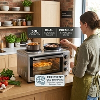 Four électrique de comptoir 30L avec double plaque chauffante, four grille-pain, rôtissoire, four à griller et à cuire, noir