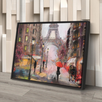 Peinture à l'huile sur toile, vue de rue de Paris, œuvre d'art, Tour Eiffel, toile colorée, art mural pour la maison