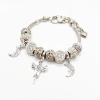 Pulsera DIY de Plata con Dijes de Ángel Lunar y Pedrería, Abalorios de Agujero Grande, Aleación de Zinc, Joyería de Moda para Unisex, Venta al por Mayor