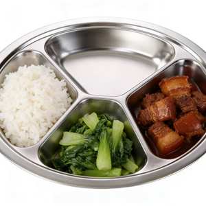 <span class=keywords><strong>Plateau</strong></span> de nourriture en acier inoxydable 304 métal pour l'école Walmart vente en gros, boîte marron moderne chaude assiette ronde plat assiette à dîner - Product Image 6