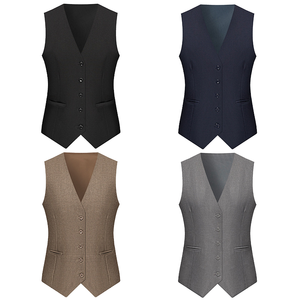 Men's <b>Navy</b> Blue V-Neck Formal <b>Waistcoat</b> Single Breasted Solid Color Wool Blend Vest Autumn Wear - Product Image 2