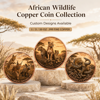 Pièce de monnaie en cuivre pur 999 de 5 oz, thème faune africaine premium, colorée, haute relief, impression UV antique moderne, aventure en pleine nature