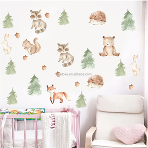 Aquarelle dessin animé <span class=keywords><strong>animaux</strong></span> de la forêt stickers muraux chambre d'enfants maternelle décoration papier peint auto-adhésif PVC autocollants - Product Image 4