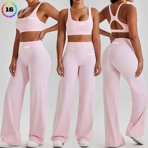 Ensemble de sport pour femme avec soutien-gorge rembourré et pantalon de yoga évasé taille haute à dos ajouré et jambes larges, idéal pour la gym et les activités sportives - Product Image 1