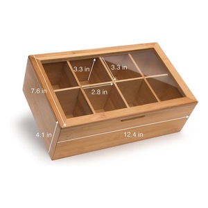 Caja de almacenamiento de té de bambú, rejilla rectangular de madera con tapa para aperitivos de té - Product Image 4