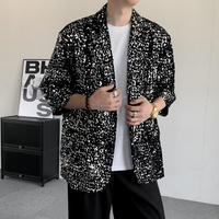 Blazer décontracté noir à sequins pour homme, manches 3/4, simple boutonnage, idéal pour scène, soirée ou performance