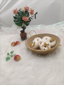 Panier en coton avec doublure vide pour cadeaux, panier <span class=keywords><strong>de</strong></span> rangement pour aliments, <span class=keywords><strong>fruits</strong></span>, pain, panier en fil fait à la main, bon marché, vente en gros - Product Image 3