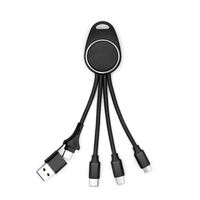 Câble de charge multi-usage 5 en 1, câble USB court pour clés, pour les voyages, cordon de charge portable en nylon tressé avec logo lumineux