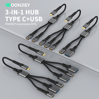 Adaptador Hub Tipo-C 3 en 1, Divisor con Puertos USB+Tipo-C, Transferencia de Datos OTG, PD 60W, Conductor de Cobre Puro Trenzado Metálico para Laptops
