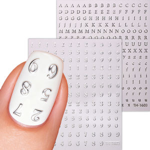 Autocollant 3D 5D Chiffre Lettre Brillant Autocollant <span class=keywords><strong>Noir</strong></span> Blanc <span class=keywords><strong>Argent</strong></span> Feuille Décoration Nail Art Autocollants Salon DIY Décalcomanies Ongles - Product Image 2