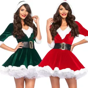 Yingyi Adults Lady Women Slim Fit Hooded Sexy Velvet Christmas Suit Costumes Female Santa Claus Cosplay Xmas Party Fancy