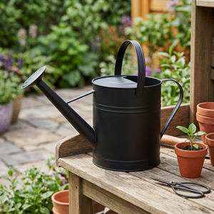 Fontaine de jardin en métal noir avec long bec verseur, design moderne, écologique, installation sur table pour usage extérieur en jardin - Product Image 4