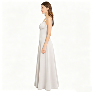 Abito Lungo Estivo Elegante da <span class=keywords><strong>Donna</strong></span> con Spalline Sottili e Pieghe, Vestito Bianco Senza Maniche - Product Image 3