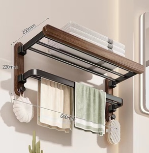 도매 다기능 고급 수납 선반 2단 블랙 메탈 수건 및 옷걸이 방수 목재 거실용 - Product Image 1