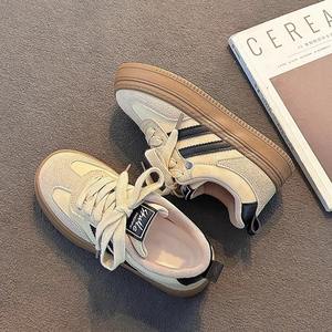 Chaussures de sport rétro pour femmes à semelle épaisse, style allemand, avec empeigne en cuir, collection automne, durables, style universitaire, pour loisirs et sport - Product Image 5