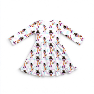 Milk Silk Toddler <b>Girls</b> Gentleman Giraffe Print Outfit Set <b>Long</b> Sleeve <b>Dress</b> & Ruffle Pants Shorts Set Kids Cute Animal Clothing - Product Image 3