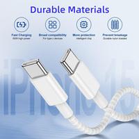 Cables de Carga Rápida C-C 3A al por Mayor, Blancos, 1M, Trenzados, Tipo-C, para iPhone 15, 16, 17