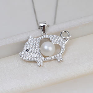Colgante de Plata S925 con Diseño de Cerdo del Zodiaco, Perla, Cabello de Feto 7-8, Colgante para Mujer, Colgante Xiang, Accesorios de Joyería DIY, Bandeja Vacía 2050 - Product Image 1