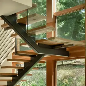 Prefabricated Steel Diy Steel Wood Stairs Staircase With Single Stringer