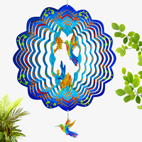Carillon à vent en métal inoxydable 3D rotatif avec pendentif oiseau, sublimation, blanc uni, décoration de jardin